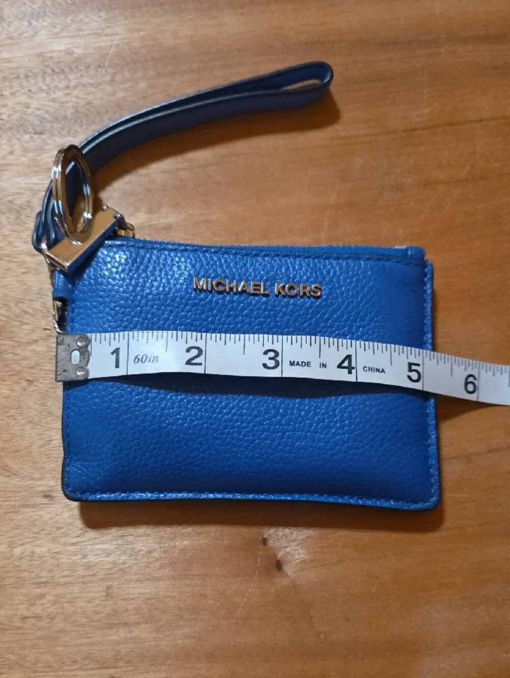 Michael Kors Blue Leather Mini Card Case Wristlet Keychain | Gently Used